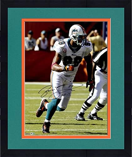 Keretes Jason Taylor Miami Dolphins Dedikált 16 x 20 Fut a Fénykép, a HOF 17 Felirat, - Dedikált NFL-Fotók