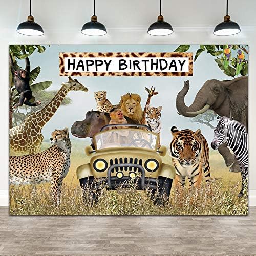 Ticuenicoa 7×5ft Dzsungel Állatok Boldog Szülinapot Hátteret, Afrikai Állatok Safari Állatok Állatkert természetfotósok Háttér