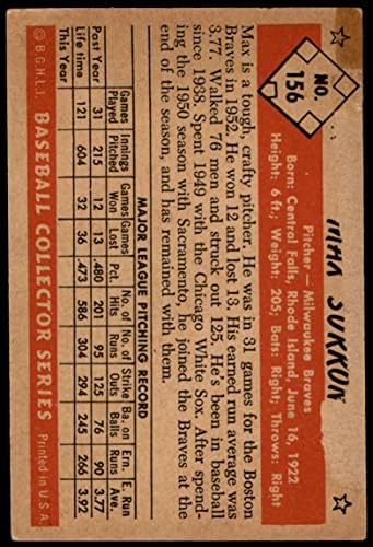 1953 Bowman 156 Max Surkont Boston/Milwaukee Bátrabbak (Baseball Kártya) VG Bátrabbak