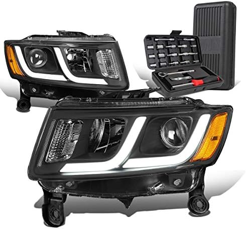 Dual LED DRL L-Bár Projektor Fekete Borostyán Sarokban Fényszórók+Szerszám Készlet Kompatibilis a Jeep Grand Cherokee 14-16