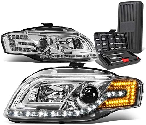 DRL LED Chrome Ház Projektor Fényszóró Lámpa+Szerszám Készlet Kompatibilis Audi A4, S4 Quattro Szedán/Kombi 05-08