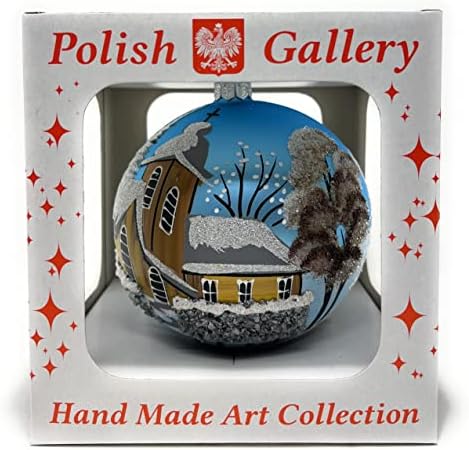 Lengyel Galéria Karácsonyi Dísz, Téli Házikó, Fújt Üveg Labdát, 5 hüvelykes (világoskék, 120mm)