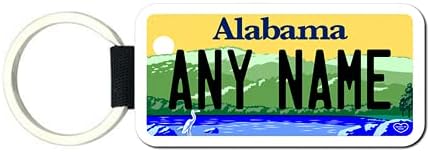 TEAMLOGO Személyre szabott Alabamai rendszámtáblán 1.5 x 3 Műbőr Kulcstartó 3-as Verzió A Név vagy a Szöveg. Made in USA