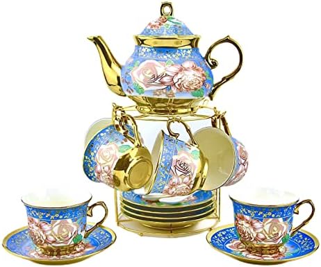 20 Db Porcelán Teás Készlet Fém Tartó, Európai Kerámia teás készlet felnőttek számára,Virág Tea,Tea Set, A Nők Virág Festmény