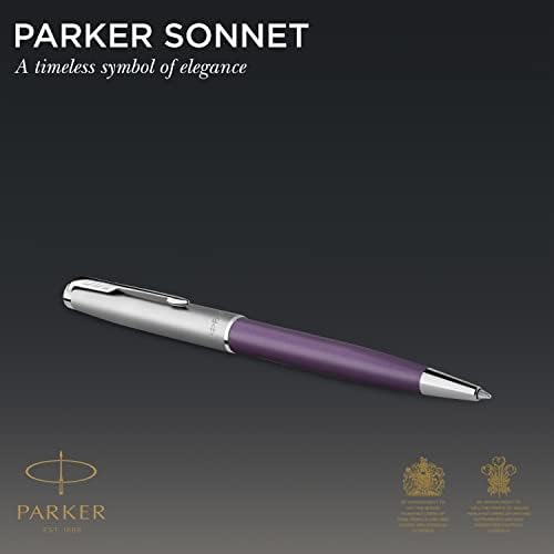 Parker Sonnet Essentials Golyóstoll, Fém, Lila Lakk Palládium Berendezés, Közepes Pont, Fekete Tinta, Ajándék Doboz