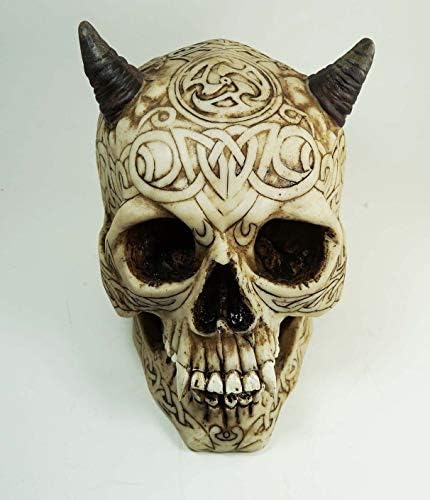 Figura Kelta Szarvas Ördög, Démon, A Gonosz Fej Koponya Csontváz Szobor Krém Tetoválás