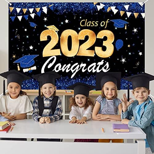 Osztály 2023 Banner Hátteret | Érettségi Party Dekoráció 2023 Kék-Arany | Osztály 2023 Jel Érettségi Party Kellékek 2023