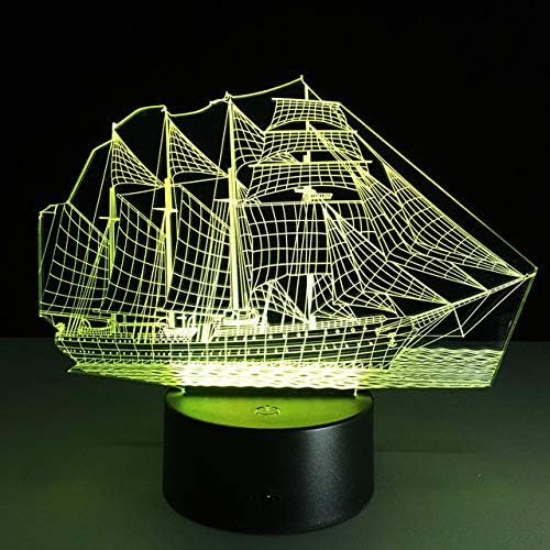 LLWWRR1 vitorlás Hajó - 3D-s Optikai Illúzió Újdonság asztali Lámpa Gyönyörű Tengeri Hajó Formájú Éjszakai Fény