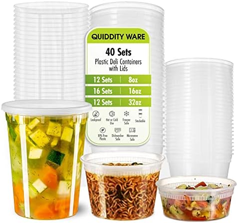 QUIDDITY WARE (8 uncia-Deli Konténerek Szivárgásmentes Fedelek-50 Pack BPA-Mentes Műanyag mikrohullámú sütőben Tiszta, Élelmiszer