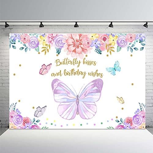 MEHOFOND Pillangós Születésnapi Hátteret Lány Pillangó Party Dekoráció Lila Rózsaszín Virágos Pillangó Csók, meg a Szülinapi