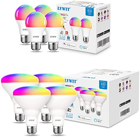 LVWIT Okos Villanykörte BR30 19 RGB színváltó LED WiFi Szabályozható Többszínű Izzók E26 Bázis, Kompatibilis Alexa, a Google
