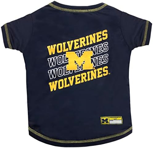 Háziállatok Első NCAA Michigan Wolverines Grafikus Kutya Tshirt, Okleveles, Sportos Kutya Póló Csapat Neve, Logója, Király