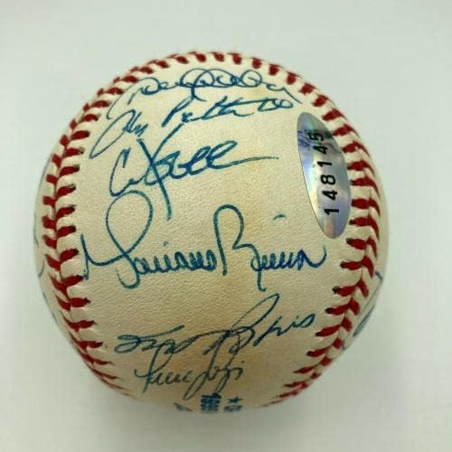 1999-ben a New York Yankees World Series Champs Csapat Aláírt Baseball Derek Jeter PSA - Dedikált Baseball