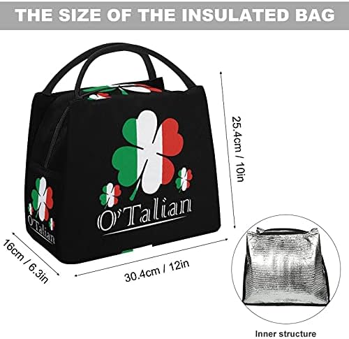 O'Talian Ír 4 Lóhere olasz Zászló Újrafelhasználható Ebéd Bag Táska Nők, Férfiak, Felnőttek Dolgozni, Túrázás Piknik