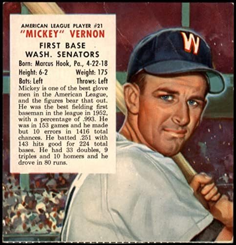 1953 Vörös Ember 21 AL x Mickey Vernon Washington Senators (Baseball Kártya) (Nem Tab) JÓ Szenátorok