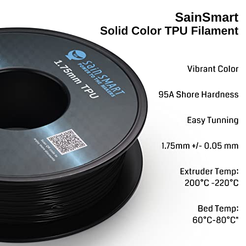 SainSmart TPU Végtelen 1.75, Blck Rugalmas TPU 3D Nyomtatás Szálban, 1.75 mm, 0.8 kg, méretpontosság +/- 0.05 mm