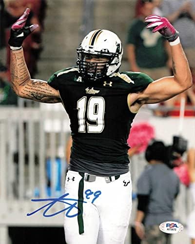 AARON LYNCH aláírt 8x10 fotó PSA/DNS-Dél-Florida Bikák Aláírt - Dedikált NFL-Fotók