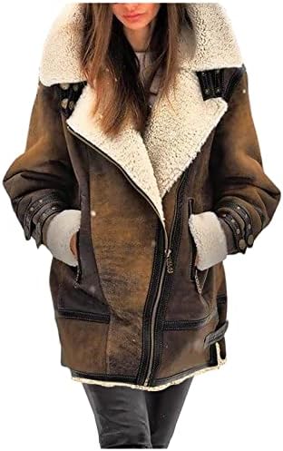 Női Hangulatos Zip Fleece Kabát Őszi Téli egyszínű Sherpa Kabát, Hosszú Ujjú Hajtóka Bő Kabát Kabát Zsebében