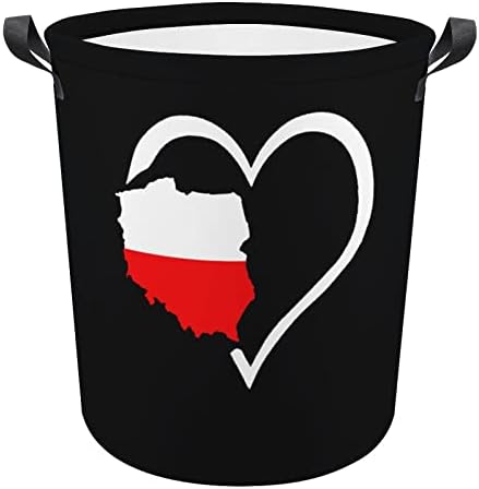 Szerelmes Szív Lengyelország Térkép Zászló Szennyes Kosár Összecsukható Szennyesben Mosoda Bin Tároló Táska, fogantyúval