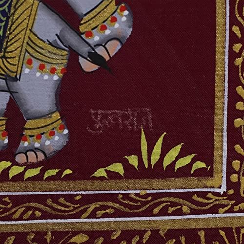 NOVICA Bordó Állat Népművészeti Témájú Festmények, Festmény Indiából 'Bordó Királyi Elefánt Csorda'