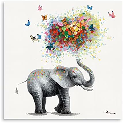 Yidepot Pillangó Elefánt Wall Art Print: Színes Szív Alakú Léggömb a Gyerek Gyerekszoba Fali Dekor, Vászon, Keretben Kész