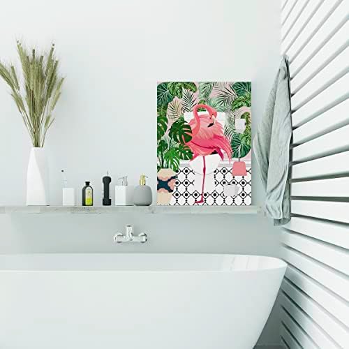 EVXID Fürdőszoba Flamingó a Wc-t Olvas Újságot, Vászon Posztert, Festményt Wall Art, Trópusi Növények Rózsaszín Flamingó