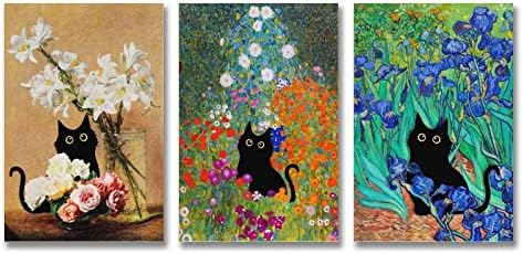 WEERSHUN Vincent Van Gogh 3 Poszter Olaj Festmények, Vászon Fekete Macska Vicces Állat Poszter, Vászon, 90-es évek Wall Art