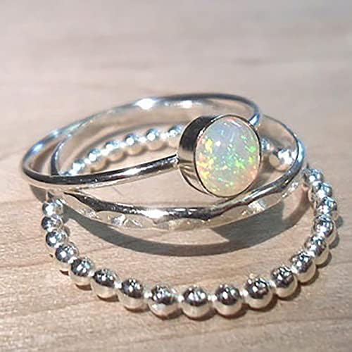 Sterling Ezüst Opál Gyűrű Magasító Gyűrű Készlet 3PCS Ezüst Minimalista Geometriai Gyűrű, Férfi Divat Gyűrű (Ezüst, 5)