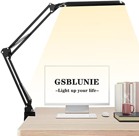 GSBLUNIE Fekete asztali LED Lámpa, Állítható Fém Hinta Kar, asztali Lámpa, Bilincs, 3 Szín Mód Fokozatmentes Fényerő Architect