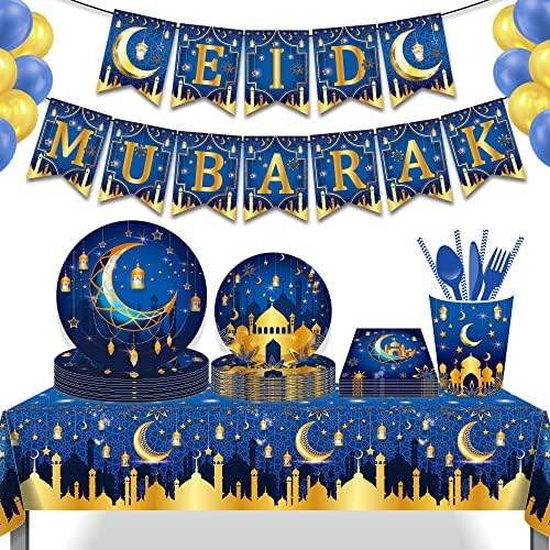 Lide Út 2 Db Eid Mubarak Abrosz Műanyag Ramadan Mubarak asztalterítő Ramadan Eid Al-fitr Fél Táblázat tartalmazza az Arany