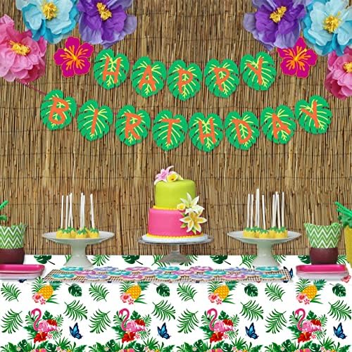 Hawaii Luau Abrosz Party Dekoráció, Hawaii Flamingo Eldobható Műanyag Téglalap alakú Asztal Takaró, Aloha Trópusi pálmalevelekből