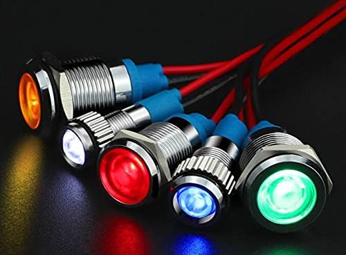 5db 8 mm-es LED Fém lámpa Vízálló IP67 Figyelmeztető Jelzőfény jelzőfény 3V 5/6V 9V, 12V 24V-os 220V - (Szín: Sárga, Feszültség: