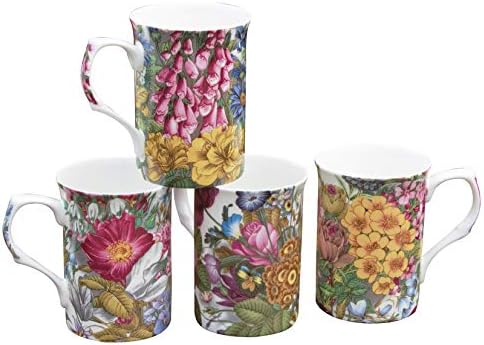 Grace Teaware porcelán Kávé, Tea, Bögrék 9-Uncia (Garden Party) Szett (4 Vegyes)
