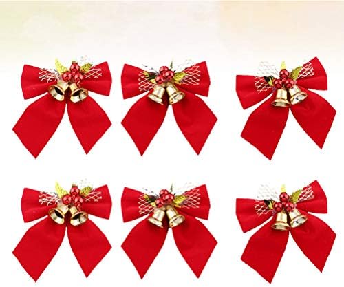 PRETYZOOM Piros Koszorú Íjak 6db Karácsonyi Piros Bowknot Bell Gyönyörű karácsonyfa Dísz Szalag Kiegészítők Fél Javára Vörös