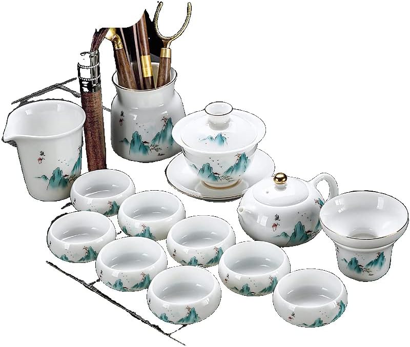 Faggyú Jade Fehér Porcelán Kung Fu Tea Set Home Fény Luxus High羊脂玉白瓷功夫茶具套装家用轻奢高
