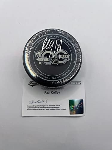PAUL COFFEY Pittsburgh Penguins NHL 100 ALÁÍRT Auto Jégkorong Frameworth COA - Dedikált NHL Korong