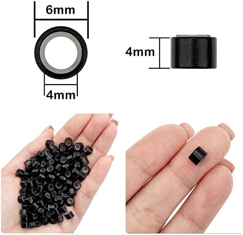 Hairro 200pcs Micro Gyöngy 6mm Szilikon Bélelt Mikro Gyűrűk, Mikro Linkek Emberi Haj Kiterjesztések Fekete