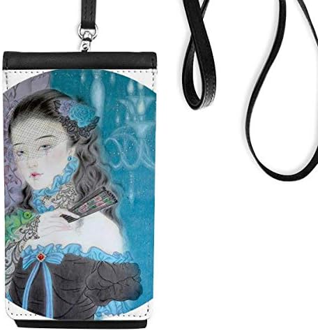 Kék Klasszikus Lány A Kínai Stílusban Akvarell Phone Wallet Pénztárca Lóg Mobil Tok Fekete Zseb