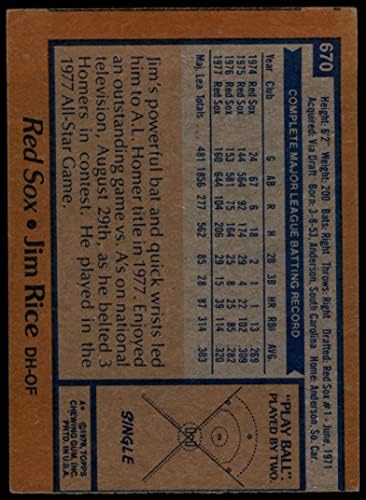 1978 Topps 670 Jim Rizs Boston Red Sox (Baseball Kártya) VG Red Sox