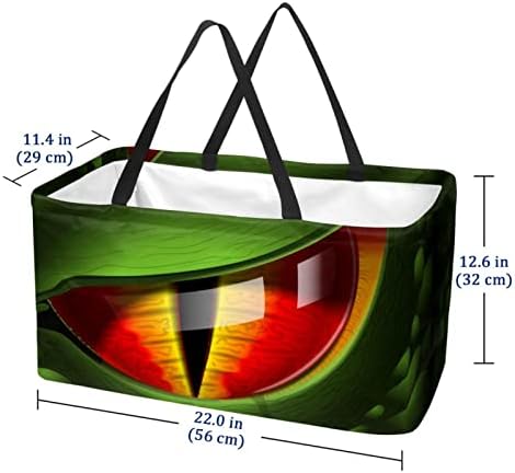 Újrafelhasználható Bevásárló Kosár Zöld Sárkány Vörös Szemek Hordozható Összecsukható Piknik Táskák Szennyes Kosár Bevásárló