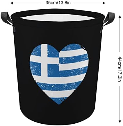 Görögország Szív a Szeretet Retro Zászló Szennyes Kosár fogantyúval Kerek Összecsukható Szennyesben Tároló Kosár Hálószoba