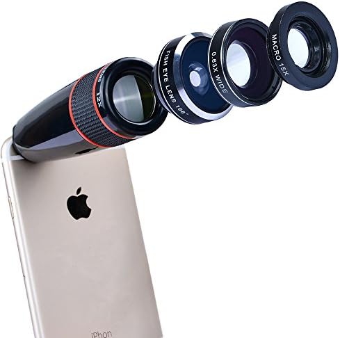 Apexel 4 az 1-ben Fényképezőgép Objektív 12x Teleobjektív/Halszem/Széles Látószögű + Makró Objektív Univerzális Csipesz iPhone