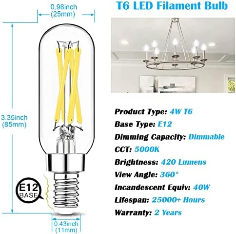 Mlambert Szabályozható E12 LED Izzó 40W Egyenértékű Gyertyatartót Izzók, 5000K Nappal Fehér T6 LED Izzók, 4W T25 Végtelen