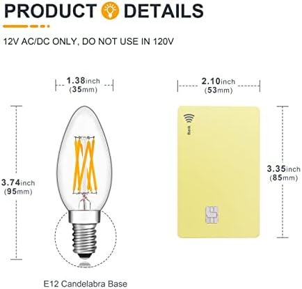 TOKCON 12 v-os kisfeszültségű LED Izzók - Puha Meleg Fehér 2700K(Csak 12V-24V DC/12V AC)- 6W, E12 B11 12Volt Gyertya Izzók,