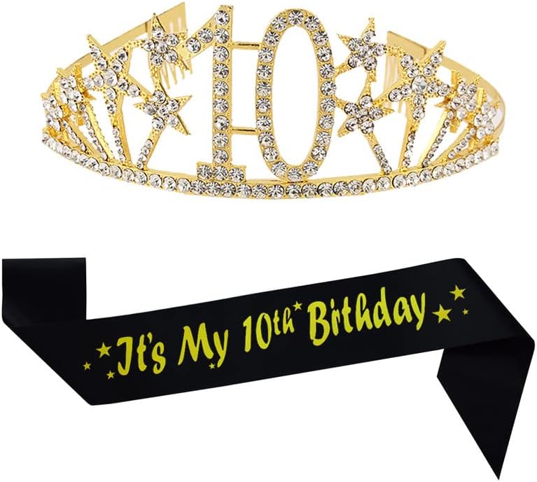Boldog 10. Születésnapi Tiara, valamint Szárny Ajándékok Strasszos Kristály Hercegnő Korona Szülinapos Fél Javára Kellékek