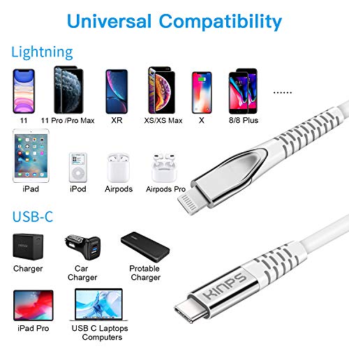 KINPS MPI-Tanúsított (3 Csomag) USB-C-Villám Gyors Töltő Kábel Kompatibilis az iPhone 11/11Pro/11 Pro Max/X/XS/XR, Támogatja