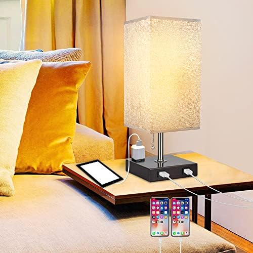 Depuley Dual USB-Éjjeli Lámpa, Minimalista LED-es asztali Lámpa, Szürke Éjjeliszekrényen asztali Lámpa, Négyzet Szövet Árnyékban