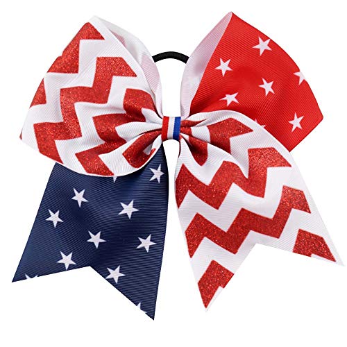 USA Piros, Fehér, Kék, Pompom Lányok Haját csokornyakkendőt Amerikai Zászló Csillogó Haj Szalagok, Masnik, a Rugalmas Döntetlen