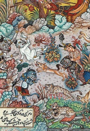 Hushang Megöli A Fekete Démon (A Sah Nama) - Akvarell, Papír - Művész: Navrang