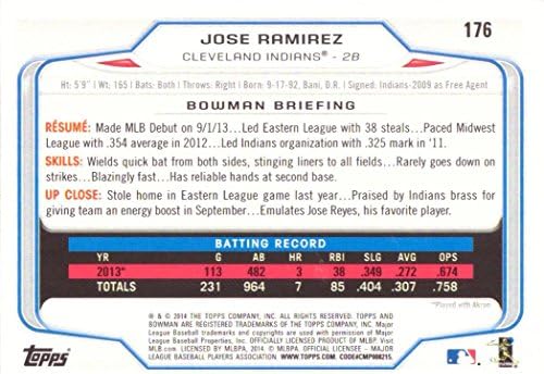 2014 Bowman Baseball 176 Jose Ramirez Újonc Kártya